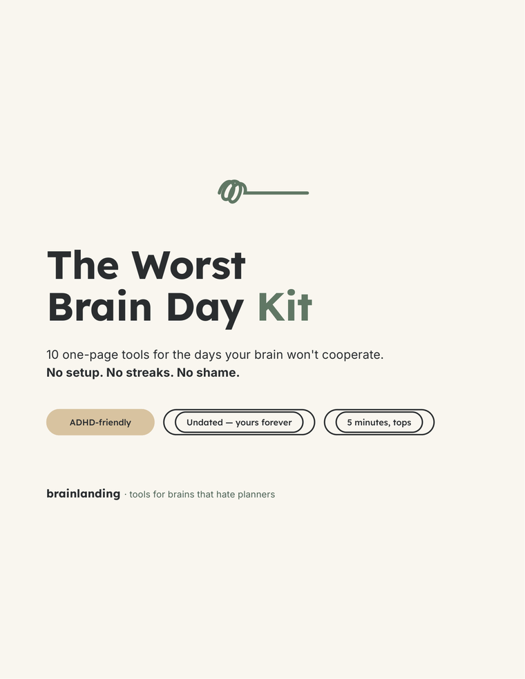 Cover of The Worst Brain Day Kit, a printable PDF toolkit for ADHD adults